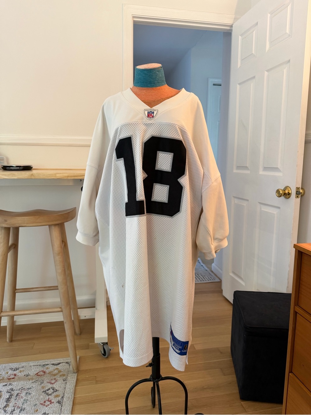 Reebok White Mesh Crewneck Jersey with Black '18',' NFL Patch